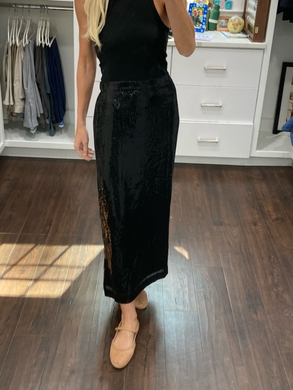 Black Sequin Maxi Skirt - Sleek Evening Skirt